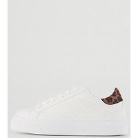 V by Very Lace Up Trainer With Leopard Trim, White, Size 4, Women | Very (UK)