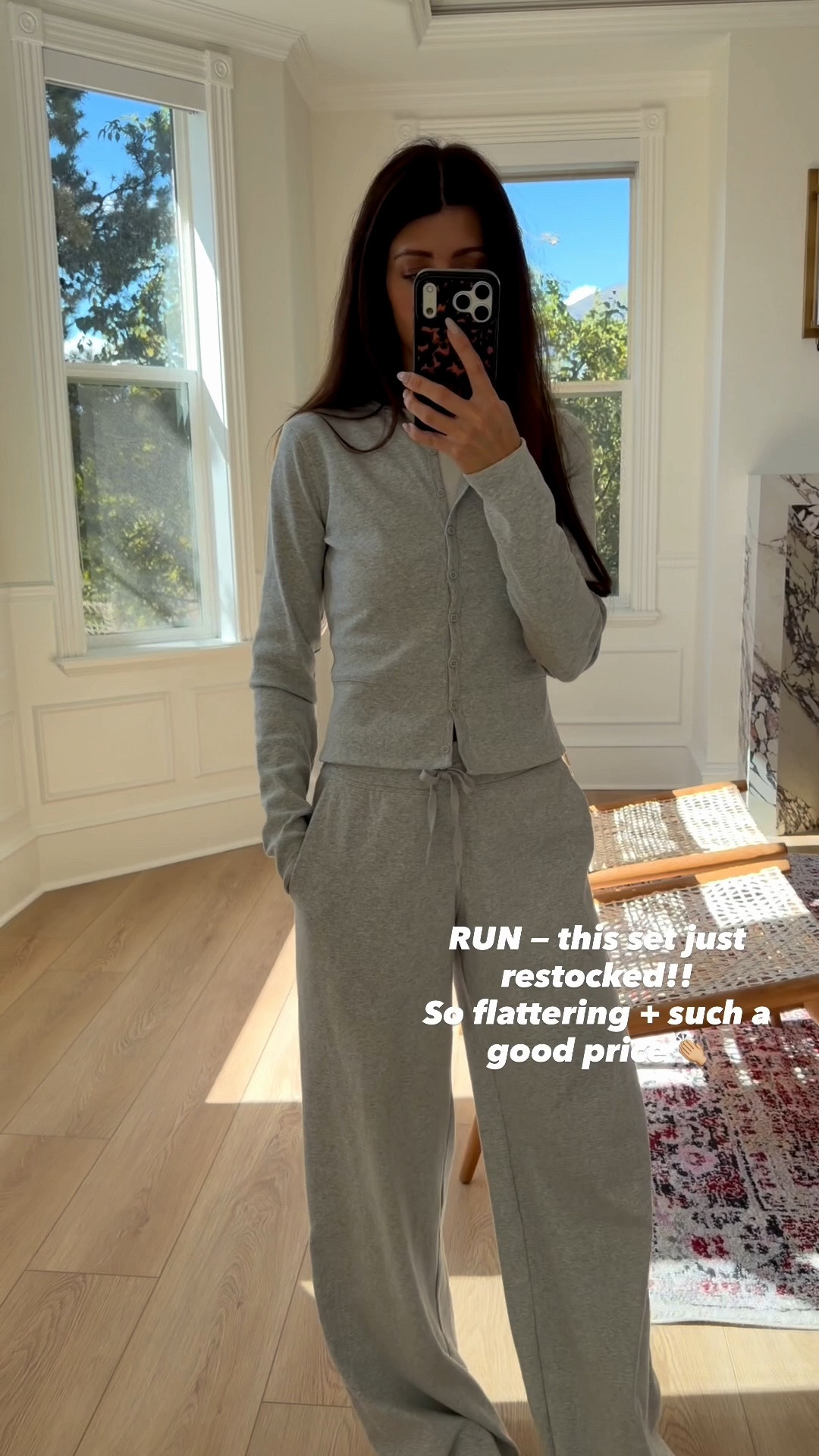 This gray matching comfy set is finally restocked. I have the extra small in the top and bottoms they run pretty true to size. ￼

#LTKootd #LTKSeasonal #LTKOver40