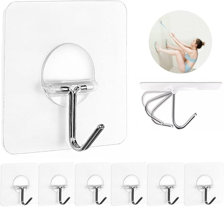 JINSHUNFA Wall Hooks 13lb(Max) Transparent Reusable Seamless Hooks,Waterproof and Oilproof,Bathro... | Amazon (US)