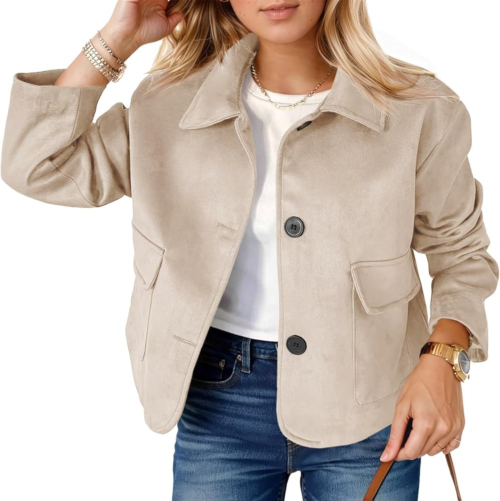 Tankaneo Womens Faux Suede Leather Jackets Casual Cropped Coats Vintage Button Down Shackets | Amazon (US)