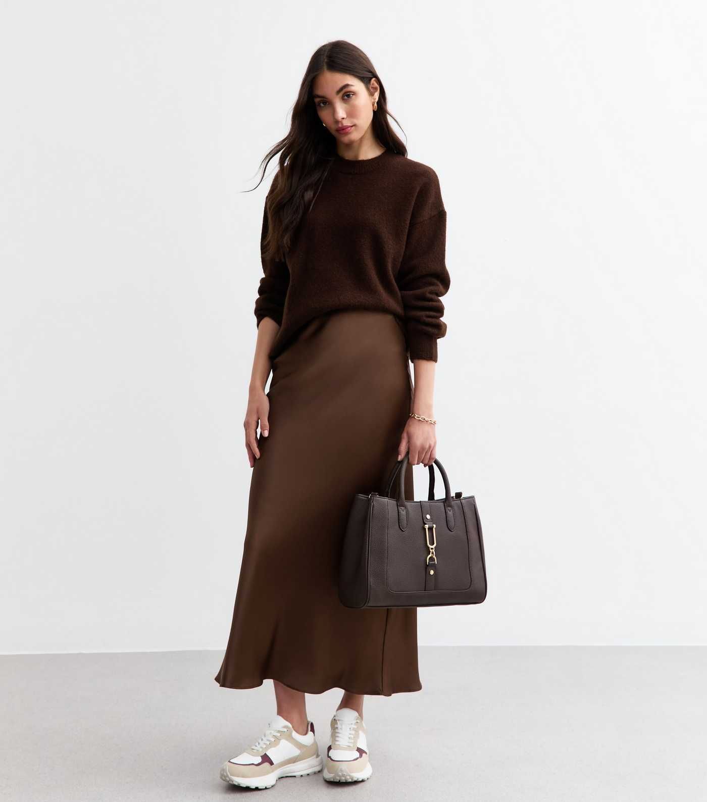 Dark Brown Satin Midi Skirt
						
						Add to Saved Items
						Remove from Saved Items | New Look (UK)