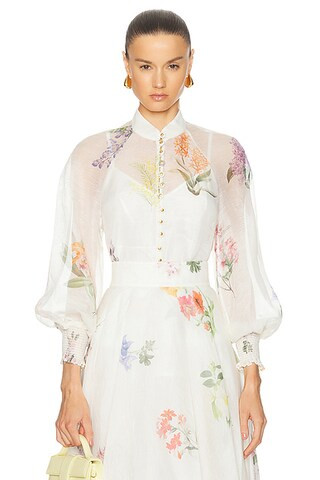 Zimmermann Natura Blouse in Multi Botanical Ivory | FWRD | FWRD 