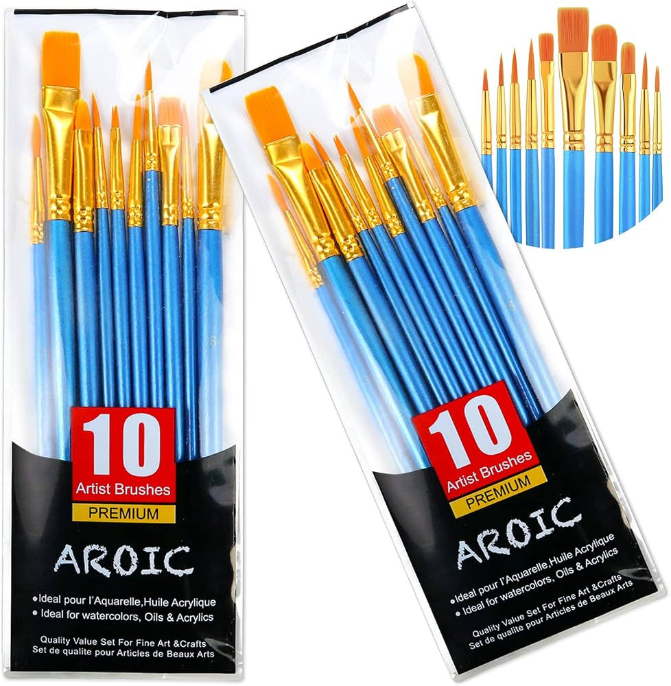 Acrylic Paint Brush Set, 2 Packs / 20 pcs Nylon Hair Brushes for All Purpose Oil Watercolor Paint... | Amazon (US)