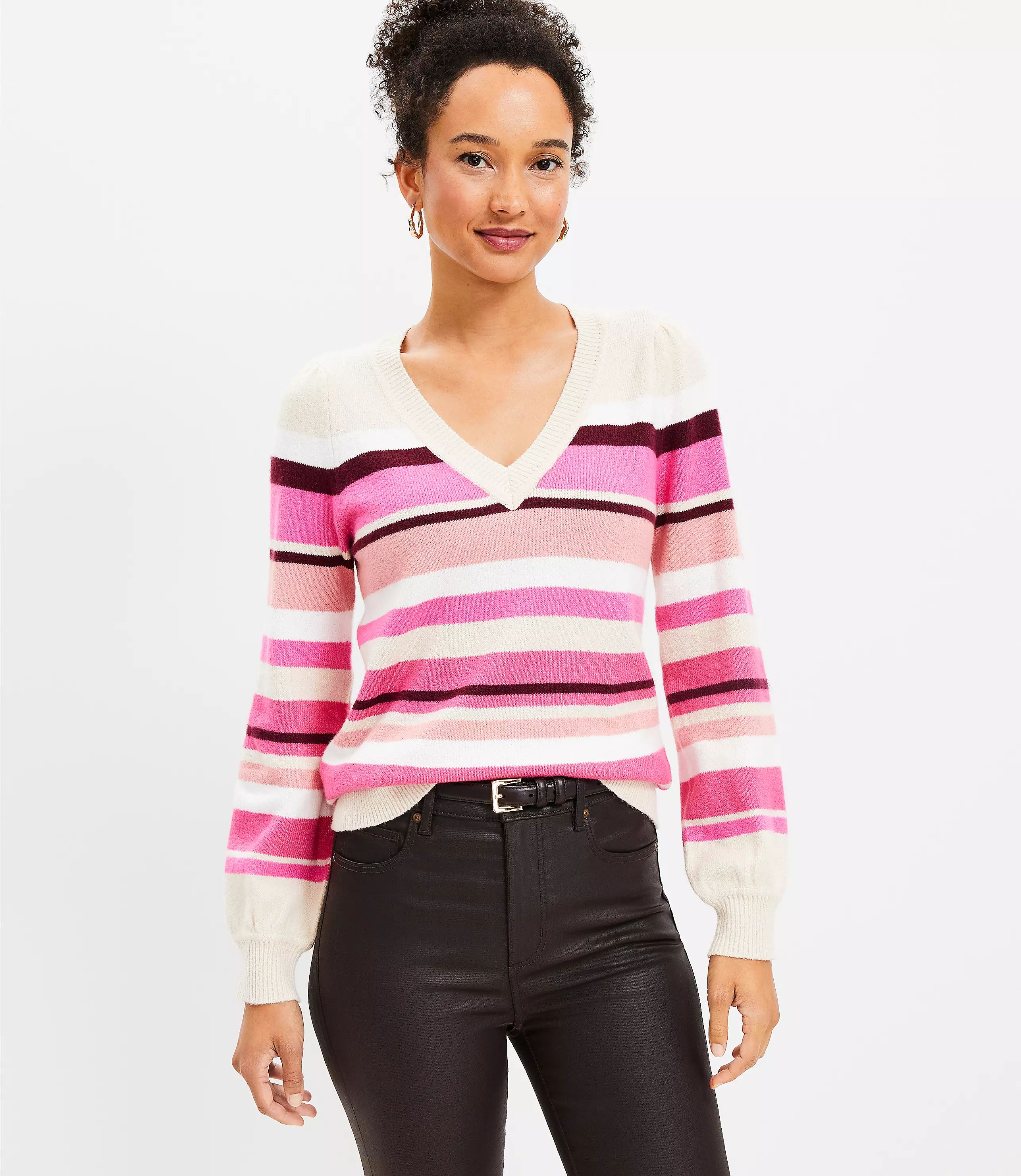 Stripe Relaxed V-Neck Sweater | LOFT