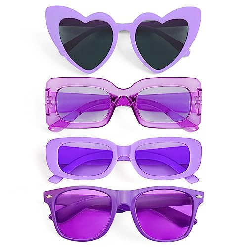 SUNOVELTIES 4 Mixed Purple Style Sunglasses Retro Party Favors Bulk Classic Eyewear Costume Glasses for Women | Amazon (US)