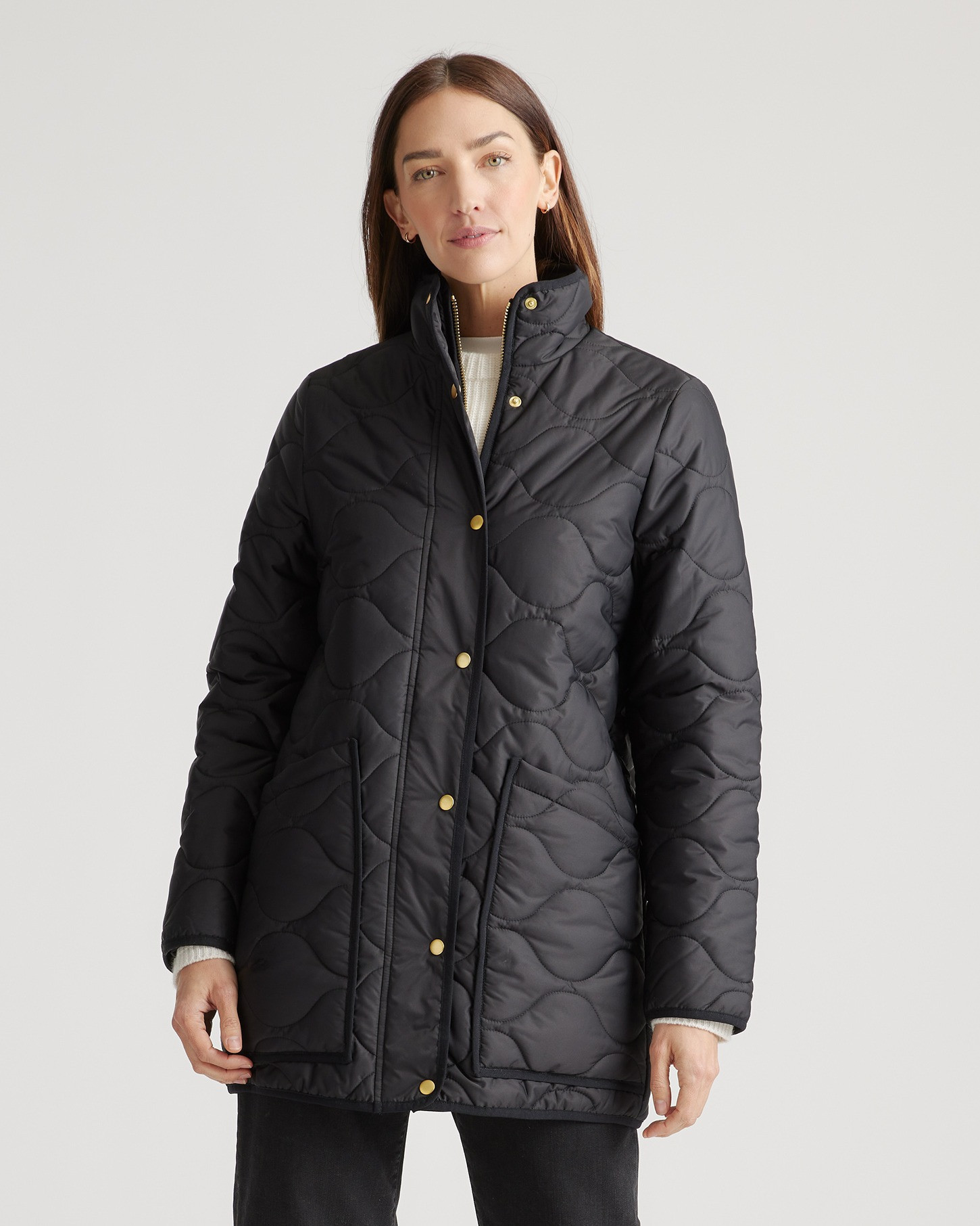 Quince | Women's Featherless Quilted Long Puffer Jacket in Black, Size Large, Nylon | Quince