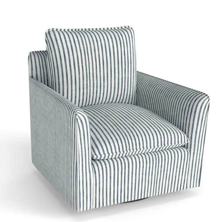 Bonzy Home 360° Swivel Chair with Thick Cushion – Blue Stripe Fabric Accent Chair for Living R... | Walmart (US)