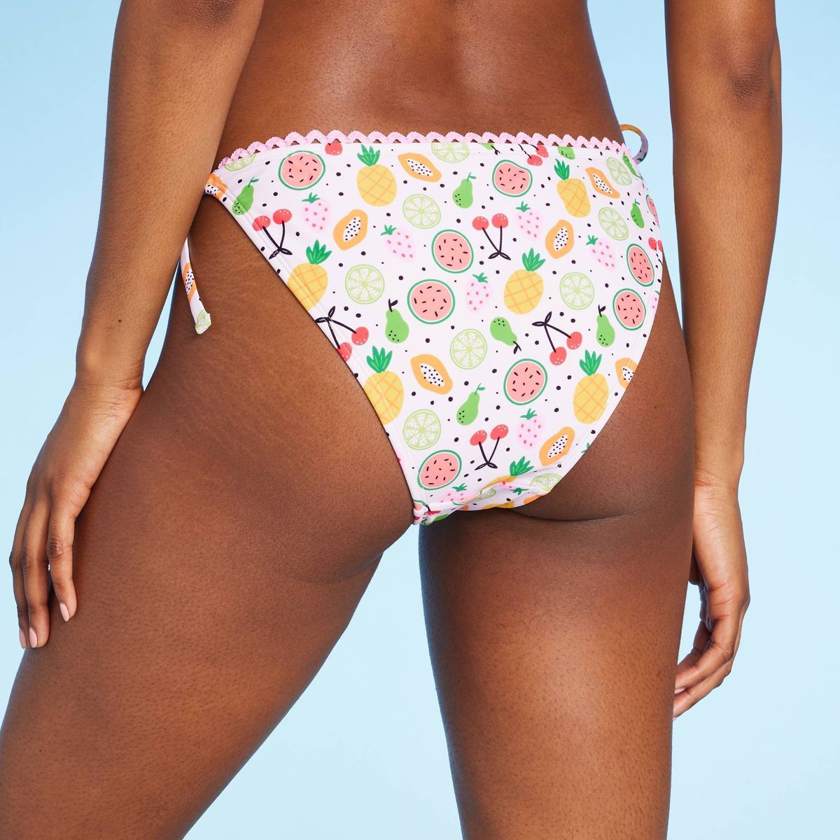 Women's Fruit Print Side-Tie High Leg Cheeky Bikini Bottom - Wild Fable™ White | Target