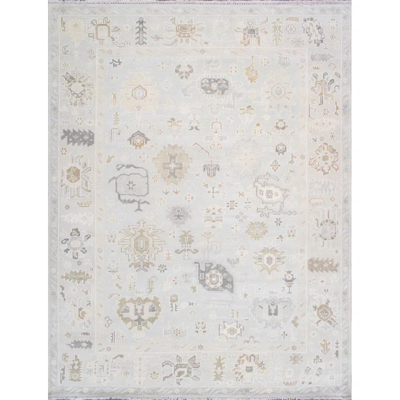 Oushak Handmade Hand-Knotted Wool Light Blue/Beige/Gray Rug | Wayfair North America