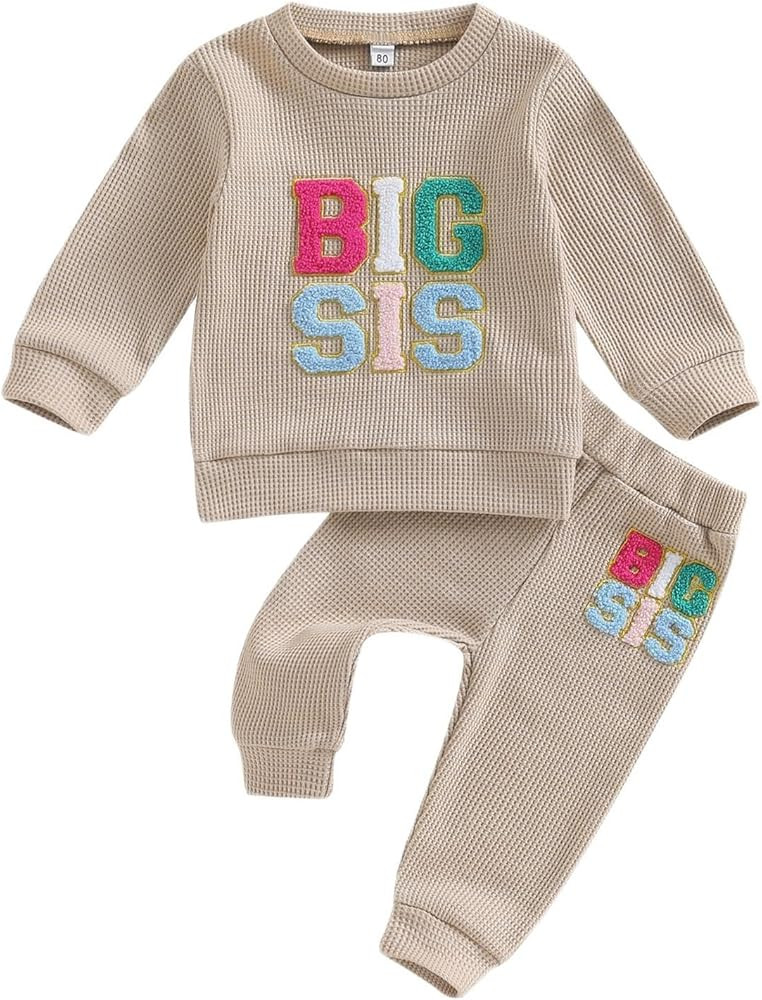 Baby Girl Fall Clothes LIL/BIG Sis Embroidery Crewneck Sweatshirt Pants Sister Matching Outfit In... | Amazon (US)