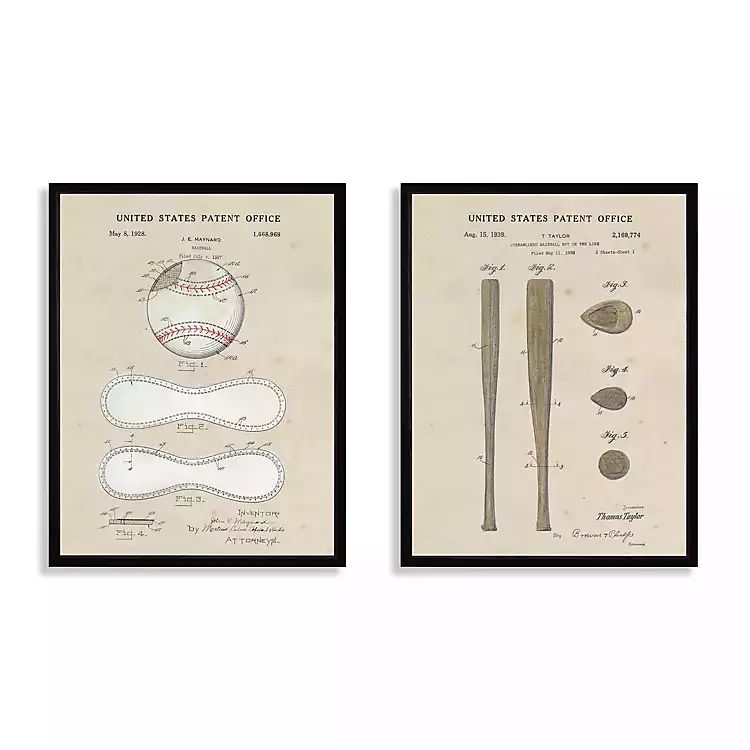 Baseball Patents Framed Art Prints, Set of 2 | Kirkland's Home