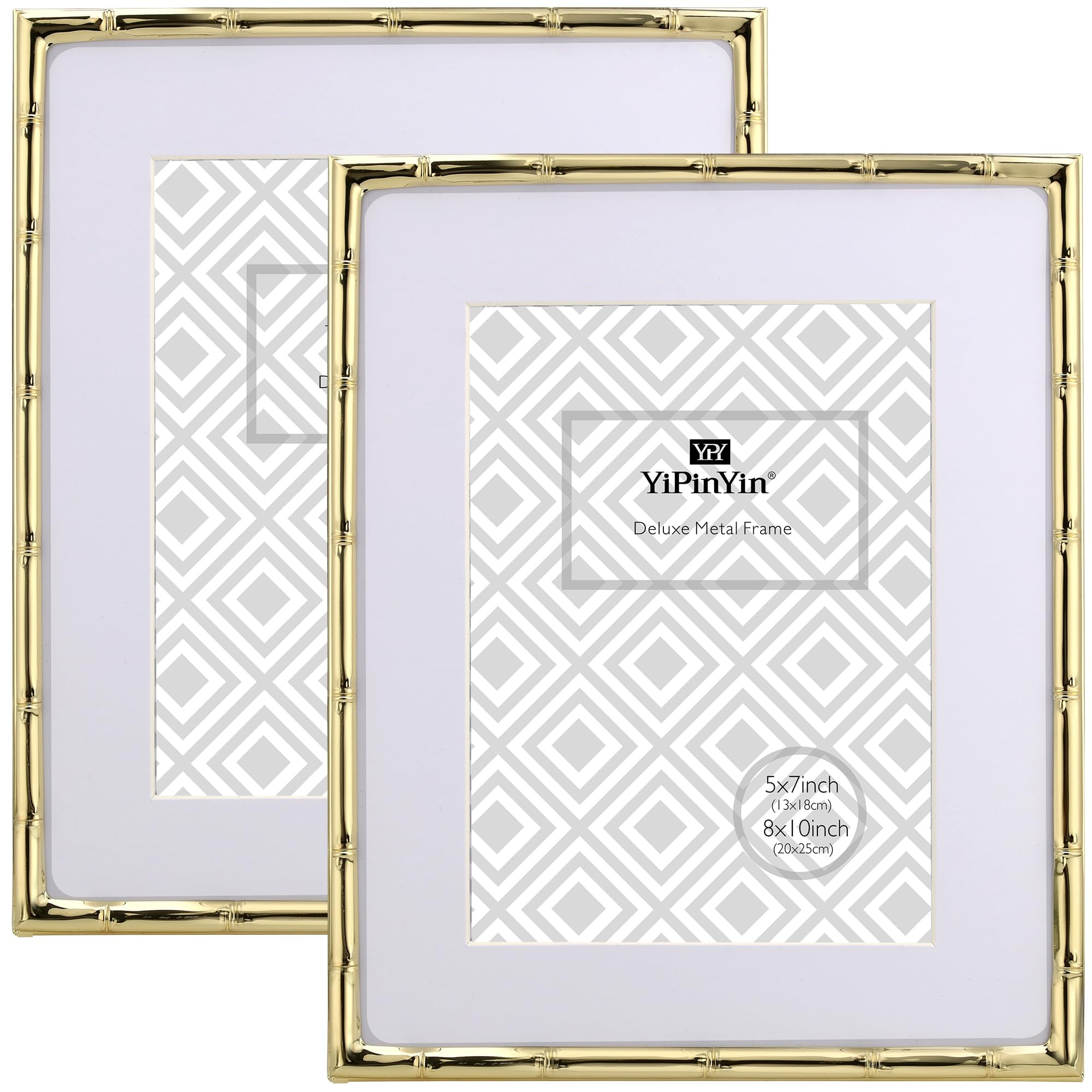 8x10'' Bamboo Detail Gold Metal Picture Frame with Acid Free Mat for 5 X7'' Set of 2, Elegant Nar... | Amazon (US)