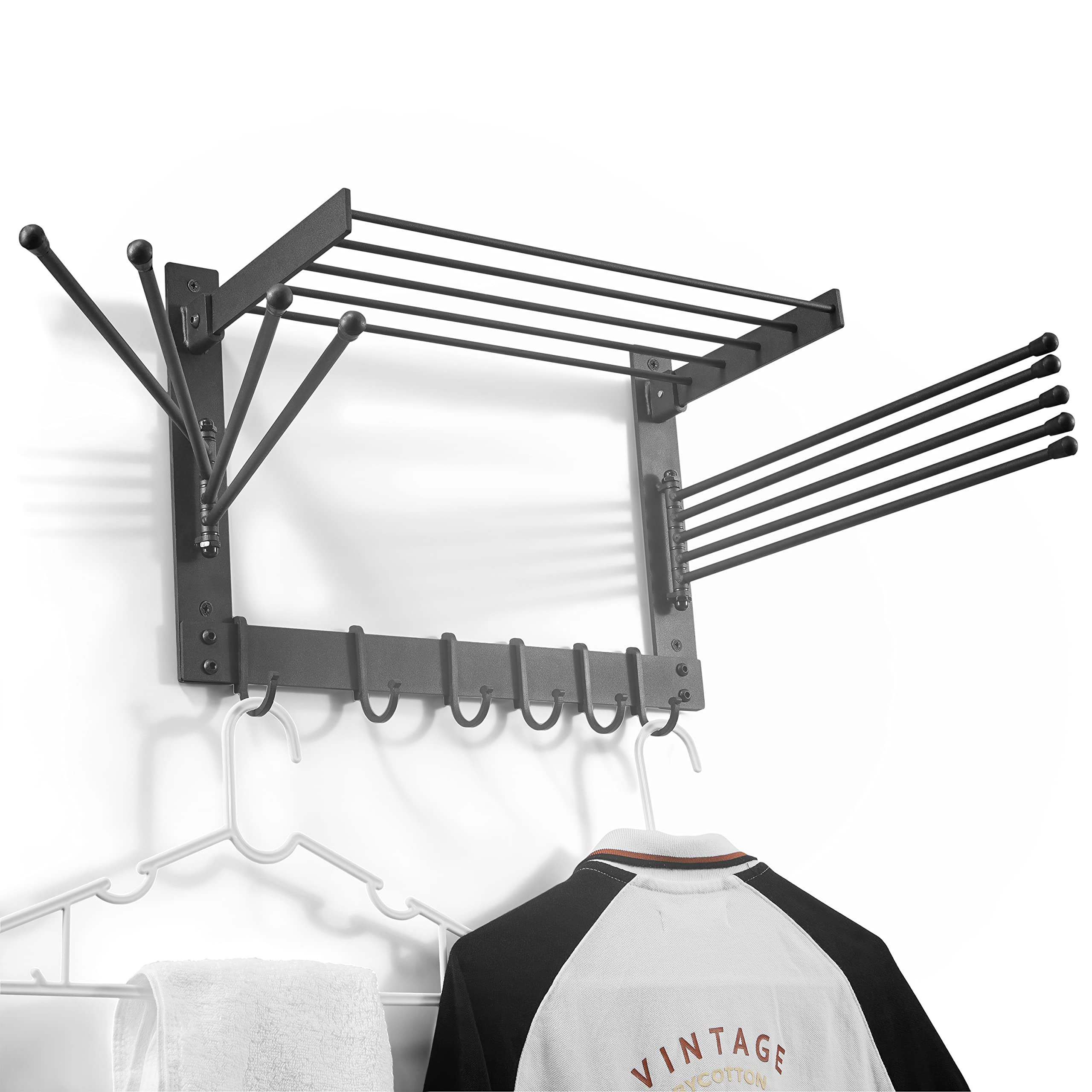 BATODA Wall-Mounted Steel Clothes Drying Rack - Swivel Towel Hanger for Laundry Room & Bathroom -... | Amazon (US)