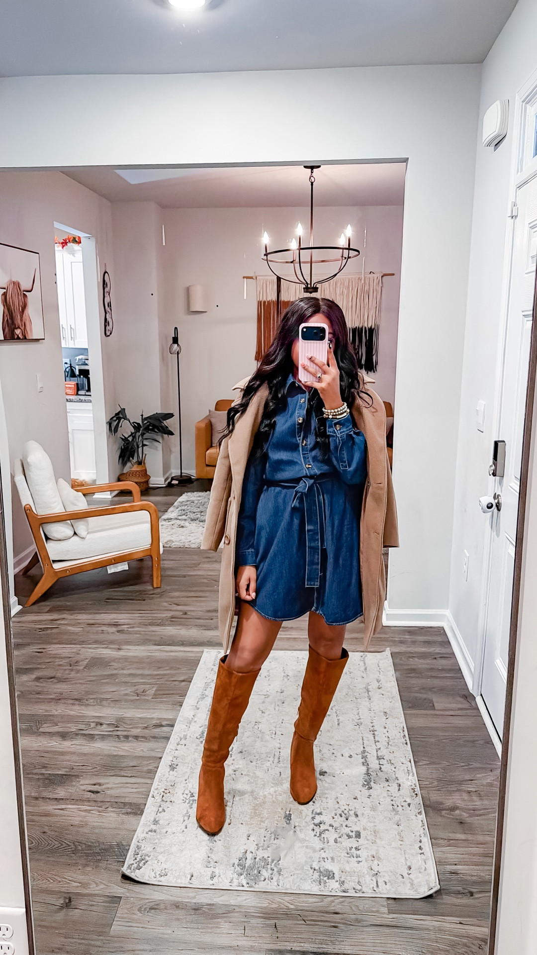 I am 5’4” wearing a size small. It does have a removable self tie belt. I went with my normal size in boots.

Fall dress, fall style, fall outfit, fall looks, family photo outfit, brown boots, tall boots

#LTKootd