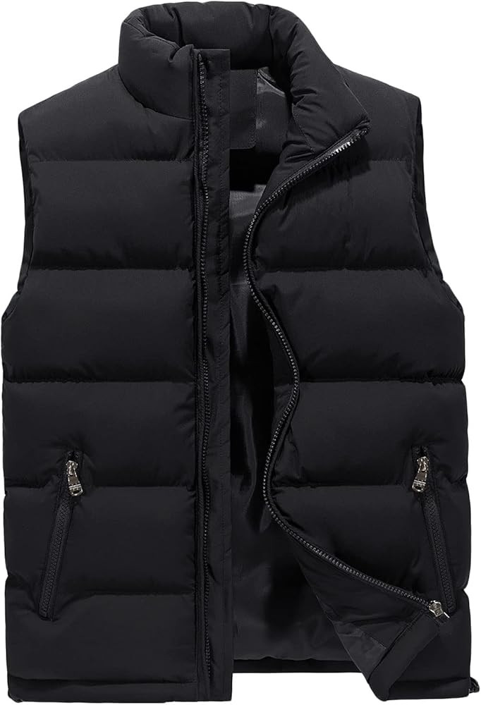Bowanadacles Men Down Vest Waistcoat Solid Color Stand Collar Sleeveless Zipper Jacket Autumn Win... | Amazon (US)