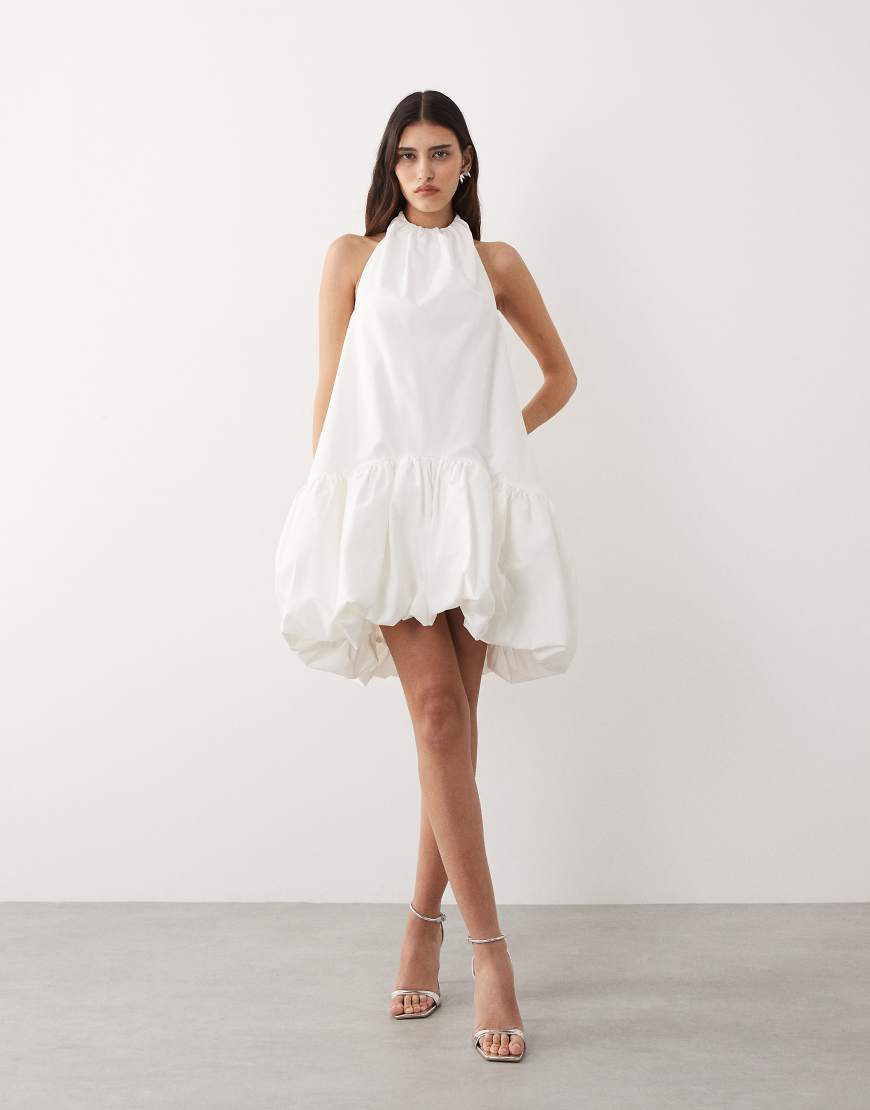 ARRANGE halter neck bubble hem mini dress in white | ASOS (Global)