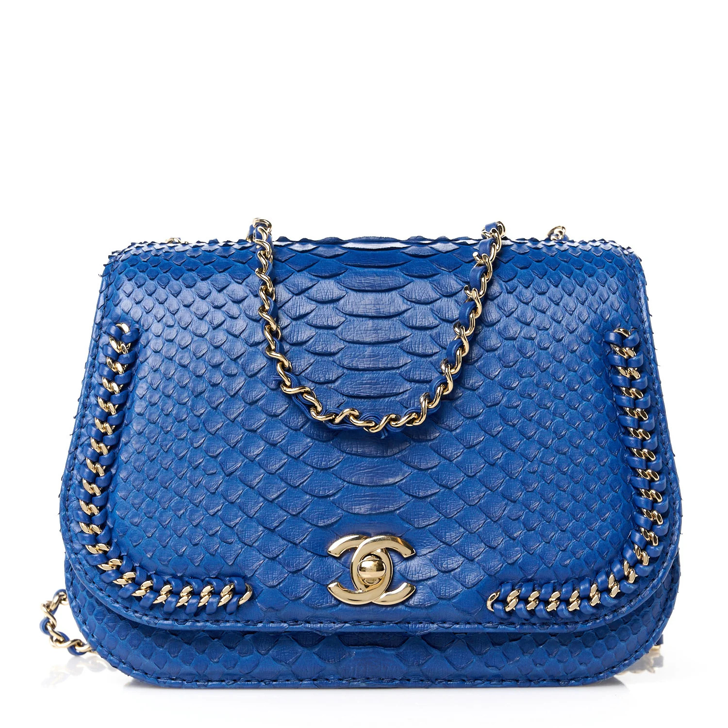 Snakeskin Small Braided Chic Flap Blue | FASHIONPHILE (US)