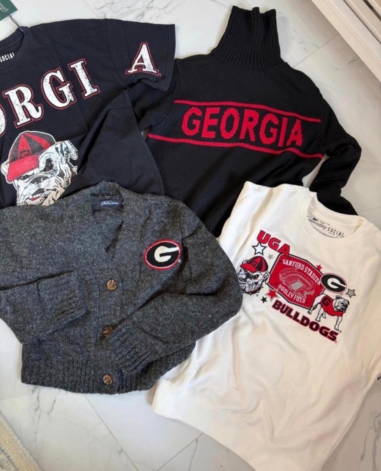 So many cute game day options from game day social!  Most everything has an oversized fit so I would get your true size!