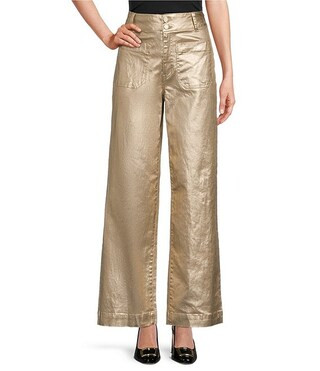 Metallic Coated Denim High Rise Wide Straight Leg Ankle Jean | Dillard's