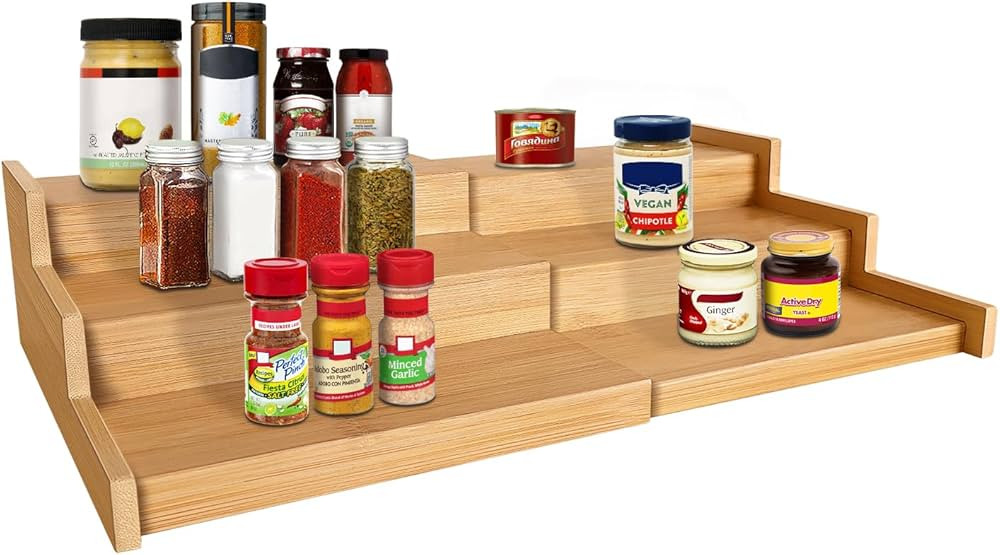 Expandable Spice Rack Organizer, 3 Tier Bamboo , Great for Kitchen Cabinet, Cupboard, Pantry and ... | Amazon (US)