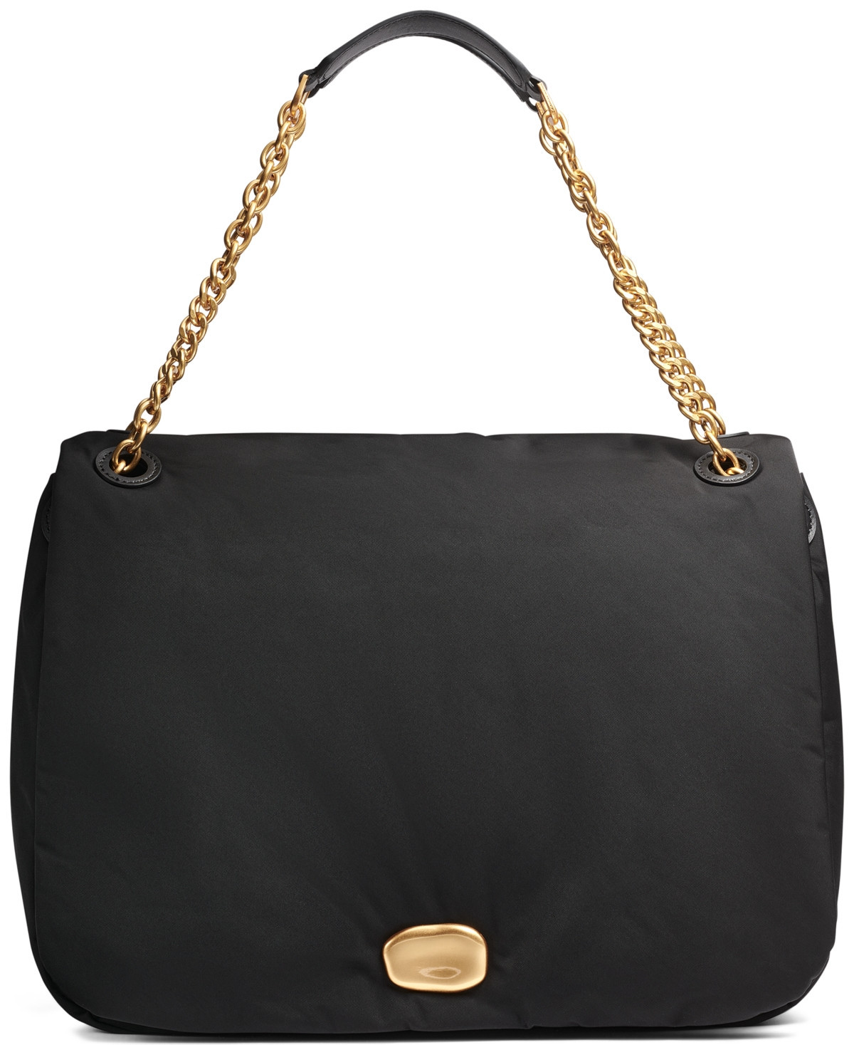 Donna Karan New York Crepe Large Nylon Shoulder with Chain Strap - Black, Gold | Macy's