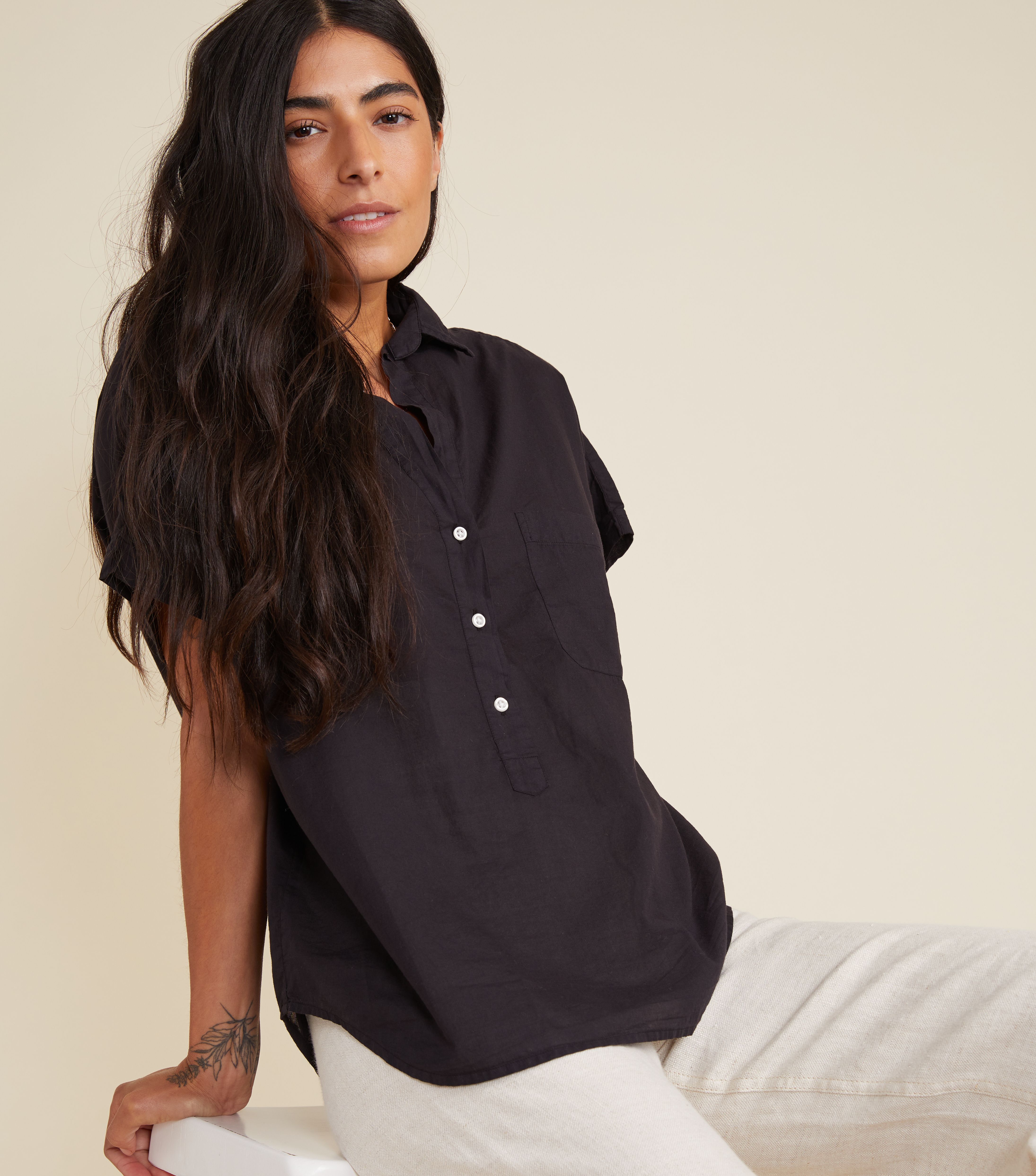 The Artist Short Sleeve Shirt Black, Tissue Cotton Final Sale | Grayson