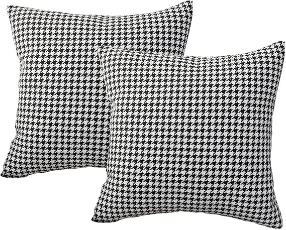 Houndstooth Throw Pillow Covers 18 x 18 inches, Black and White Plaid Decorative Cushion Pillow C... | Amazon (US)