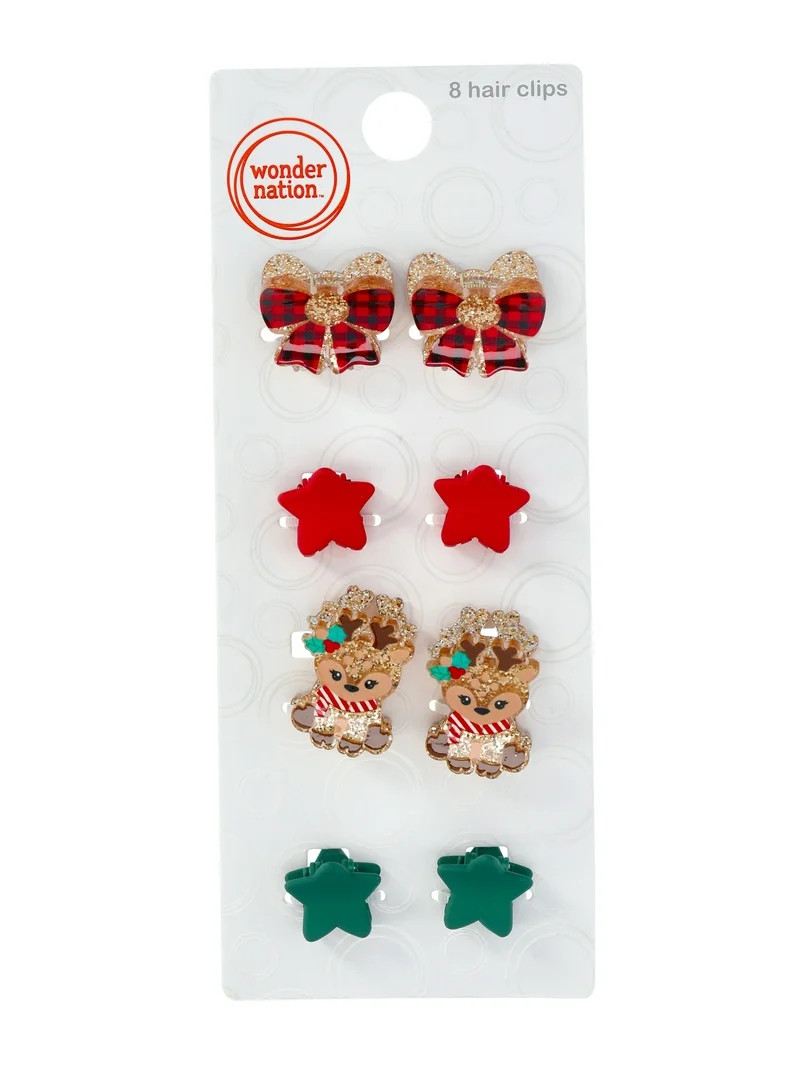 Wonder Nation Girls Holiday Fun Mini Claw Clips, 8-Piece, Multi | Walmart (US)