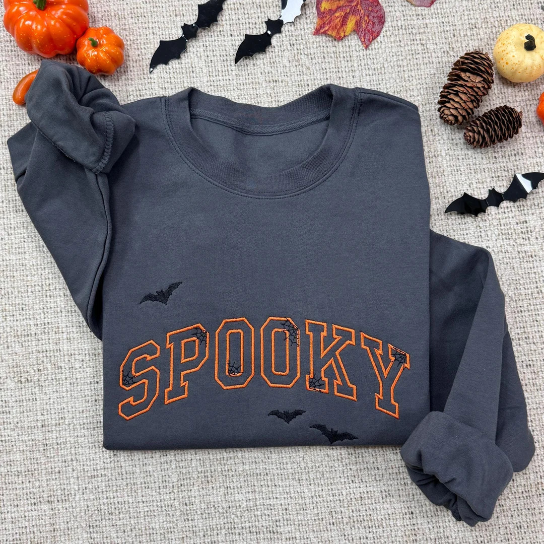 Spooky Embroidered Halloween Sweatshirt | Spooky Season Fun Fall Crewneck Sweater | Autumn Pullov... | Etsy (US)