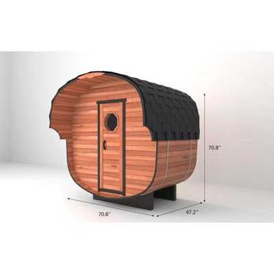 Indoor and Outdoor Steam Sauna Room with Asphalt Shingle Roof, Canopy, Canadian Wood Barrel Sauna with 4.5KW TOULE Heater, Mostly for 2 to 4 People | Wayfair North America