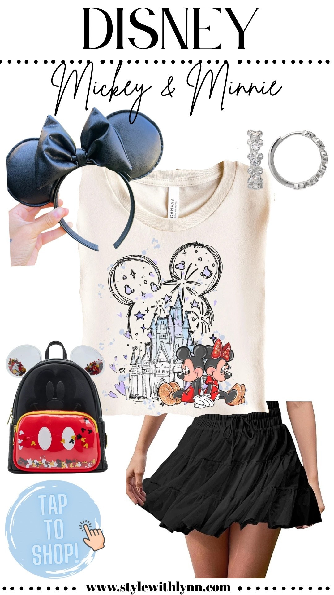 ✨Park day perfection!✨ Heading to the happiest place on Earth in this must-have Disney outfit! Rocking a Mickey & Minnie Castle Tee, styled with a breezy flowy skort for all-day comfort and movement. Paired it with a fun new Loungefly backpack and faux leather Minnie ears for the ultimate park-ready look.

Whether you're planning your next Disney trip or just love magical style, this outfit is cute, comfy, and totally shop-worthy!

🛍️Tap to shop this full Disney look now and bring the magic to your wardrobe!

#DisneyOutfit #DisneyParksStyle #LTKDisney #DisneyLookbook #ShopTheLook #LTKTravel #LoungeflyBackpack #MinnieEars #DisneyFashion #ParkOutfit #MagicKingdomStyle #DisneyBound
