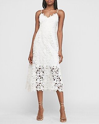 Floral Lace Midi Dress White Women's XL | Express