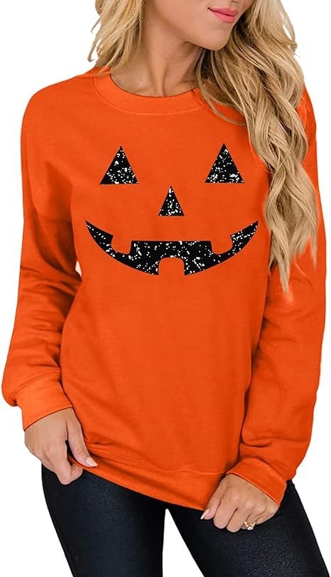 For G and PL Women's Halloween Long Sleeve Pumpkin SweatShirt | Amazon (US)