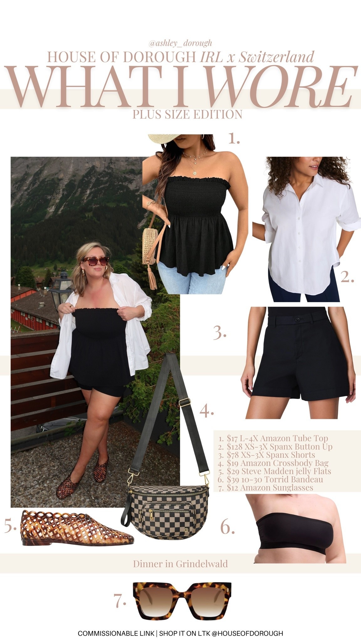 What I wore in Europe!! Wearing a 2X in the Spanx button ups, 2X in the Spanx shorts, 3X in the strapless top. Plus size, outfit inspo, travel outfit, mom life, apron belly, summer fashion

#LTKSeasonal #LTKTravel #LTKPlusSize