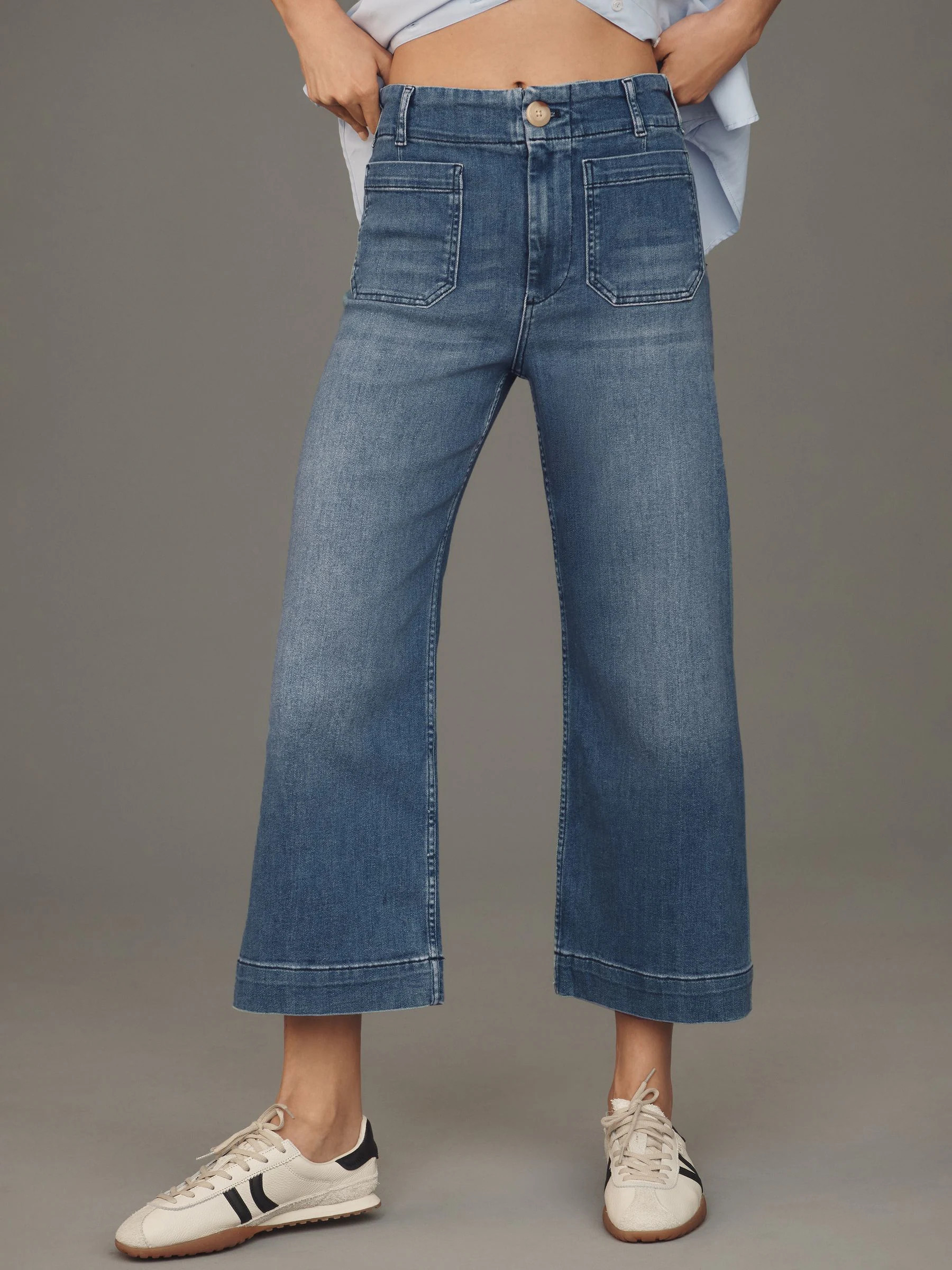 Anthropologie Anthropologie Blue Maeve The Colette High Waisted Denim Cropped Wide-Leg Jeans With Front Pockets | Next US