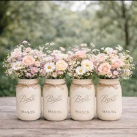 Cream Or Beige Mason Jars | Wedding Shower Decor Bridal Centerpieces Rustic Garden Party Vases | Etsy (US)