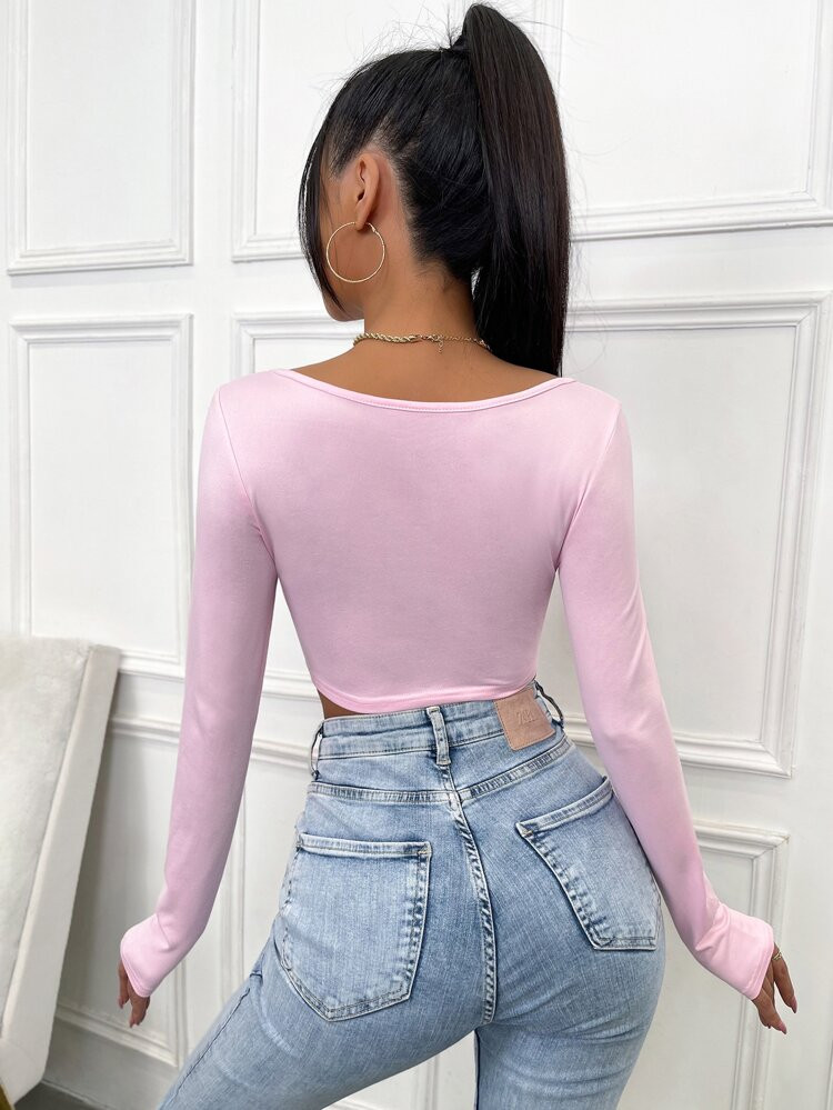 Hook And Eye Asymmetrical Hem Crop Tee | SHEIN