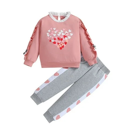 Toddler Outfits Long Sleeve Sweatshirt Top Shirt Pants Valentines Day Outfits Set Baby Girl Clothes Red 6 Years-7 Years | Walmart (US)