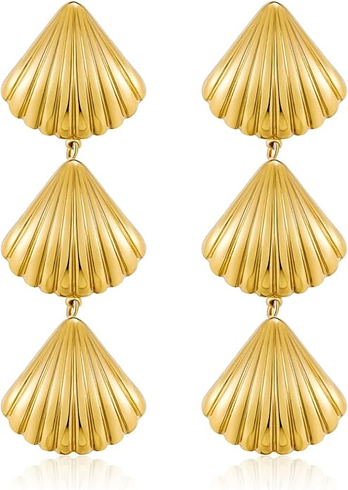 Gold Shell Earrings for Women Trendy Ocean Conch Seashell Dangle Drop Earrings Boho Statement Gol... | Amazon (US)