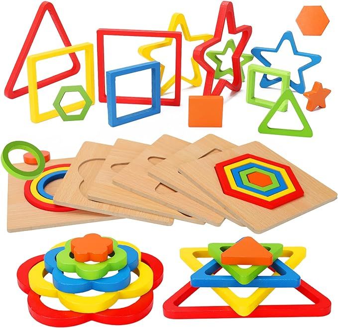 Toddler Puzzles Montessori Toy Wooden Shape Sorting Puzzle Sensory Toy Toddler Activities Prescho... | Amazon (US)