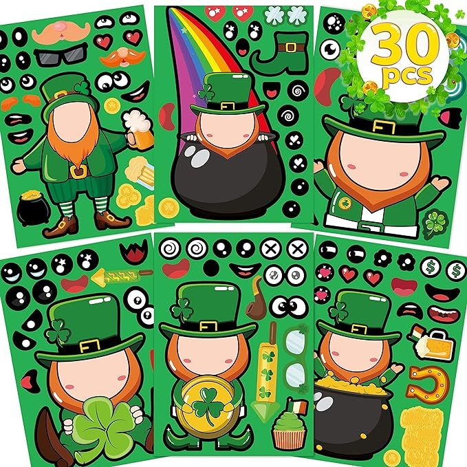 Joy Bang St Patricks Day Stickers for Kids 30 Sheets Make a Face Saint Patrick's Day Leprechauns ... | Amazon (US)