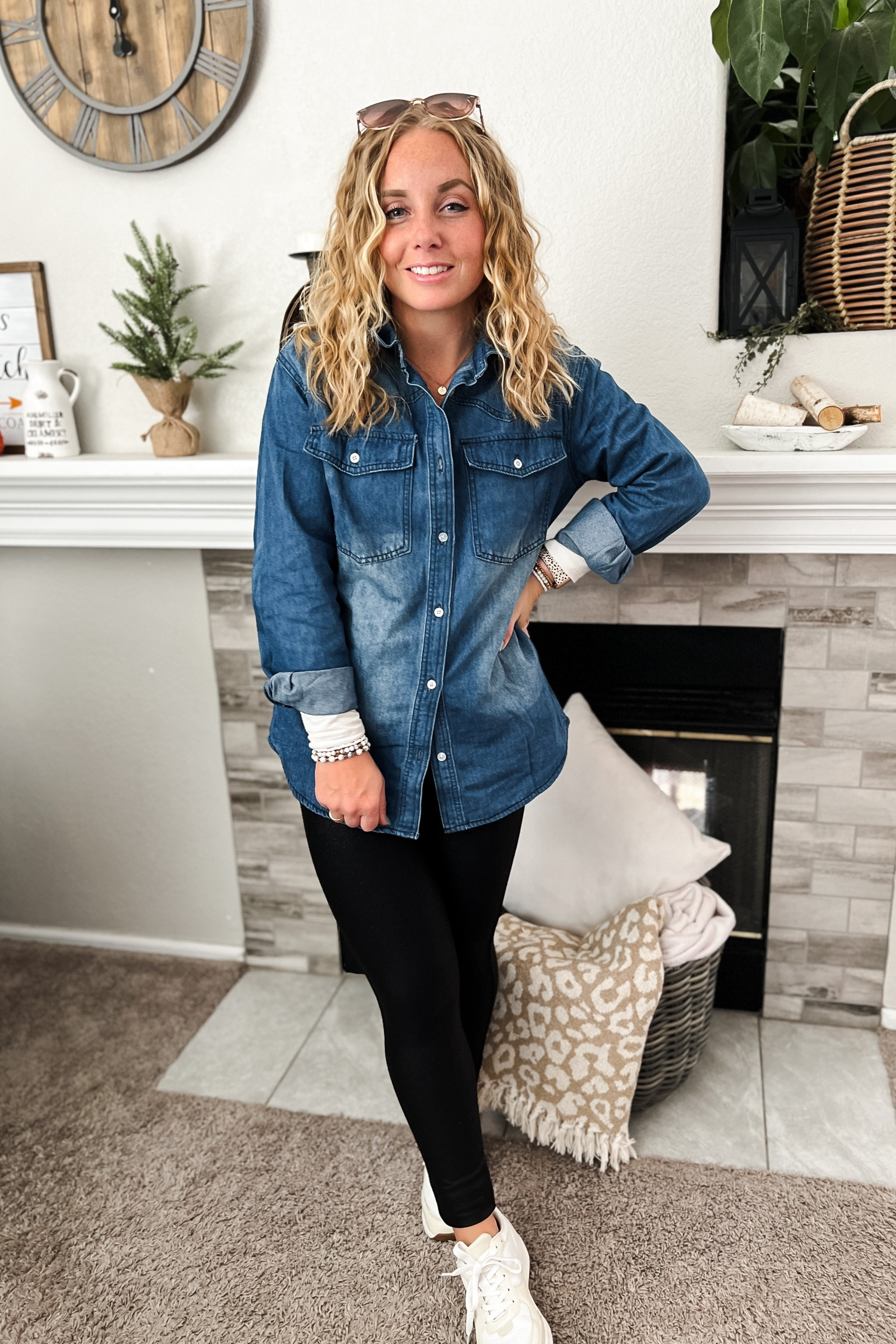 Denim Shirt Black Leggings Outfit Denim Shirts To Wear With Faux