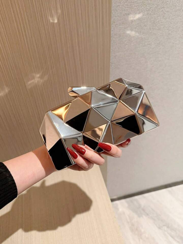 One Fashionable Metallic Hardware Irregular Shaped Evening Bag Clutch Party Bag Chain Bag For Ban... | SHEIN