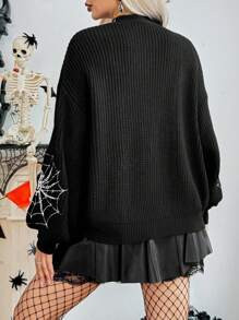 SHEIN Essnce Women's Drop Shoulder Casual Spider Web Design Cardigan | SHEIN