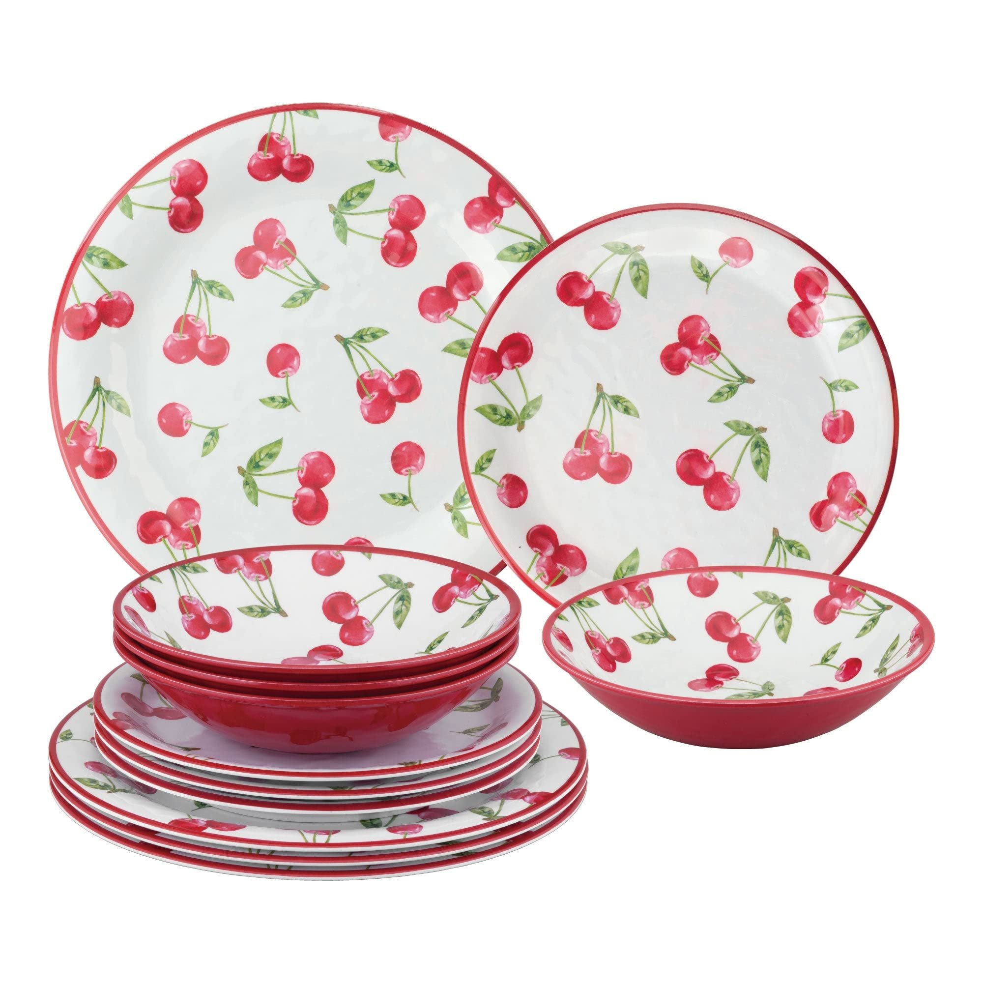 UPware 12 Piece Cherry Melamine Dinnerware Sets, Outdoor Dishes Set, Plates and Bowls Sets, Servi... | Amazon (US)