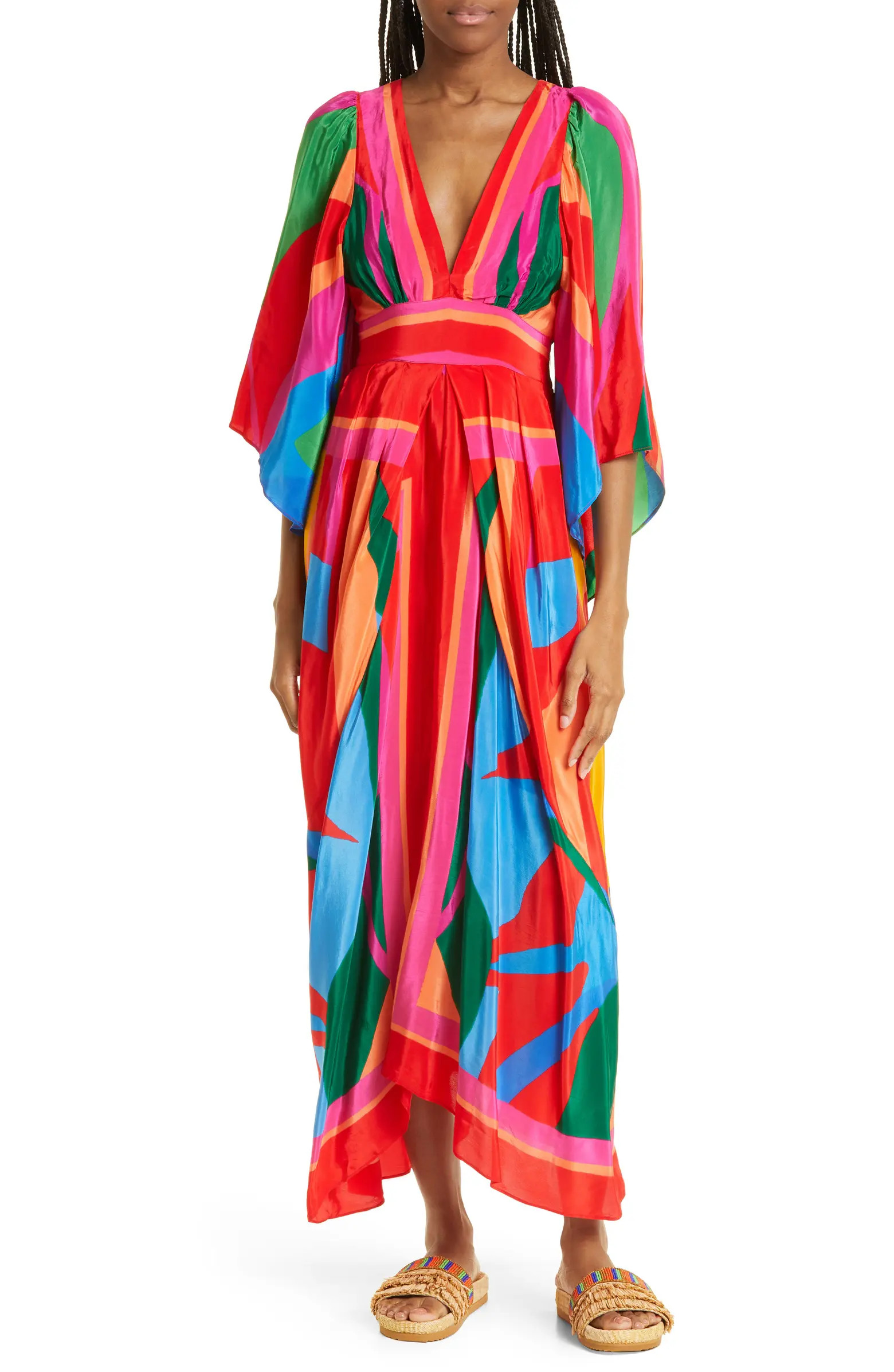Abstract Leaf Print Angel Sleeve Dress | Nordstrom