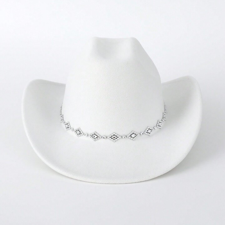 1pc Women's Solid Color Diamond Shaped Sequin Decoration Western Cowboy Hat, Elegant Casual Small... | SHEIN