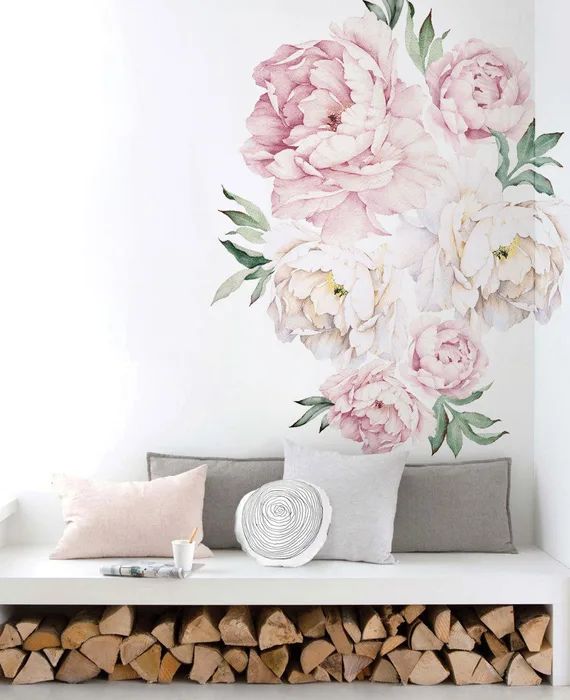 Peony Flowers Wall Sticker  Simple Shapes Peel and Stick | Etsy | Etsy (US)