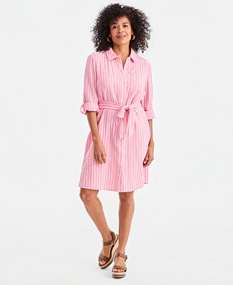 Women's Cotton Gauze Tie-Waist Shirt Dress, Macy's Exclusive | Macy's