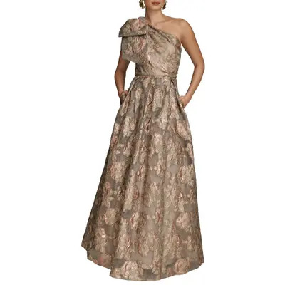 Donna Karan New York One-Shoulder Metallic Jacquard Gown in Snow Petal Multi at Nordstrom, Size 6 | Nordstrom